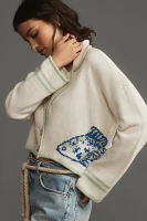 Animal Theory Linen Cropped Fish Cardigan Sweater