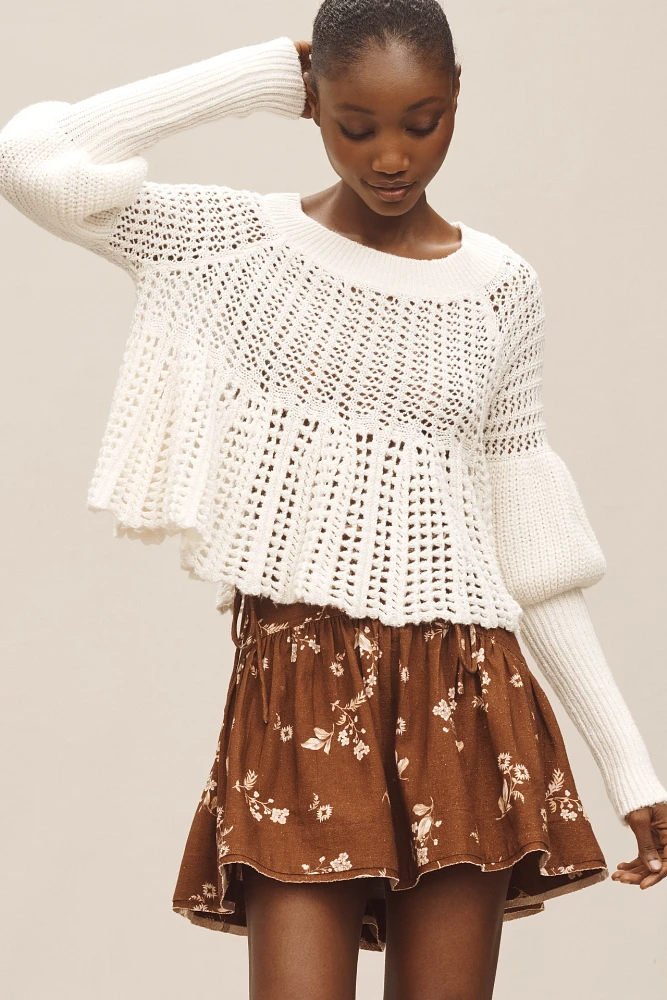 By Anthropologie Puff-Sleeve Crew-Neck Sweater