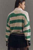 Pilcro Plunging V-Neck Rugby Stripe Collared Pullover Sweater