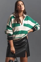 Pilcro Plunging V-Neck Rugby Stripe Collared Pullover Sweater