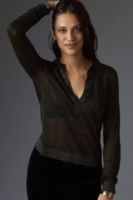 Maeve Sheer Woven Collar Sweater