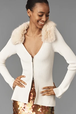 By Anthropologie Faux-Fur Trim Sweater