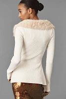 By Anthropologie Faux-Fur Trim Sweater