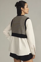 Maeve Long-Sleeve Linen Twofer Sweater Vest Top