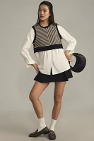 Maeve Long-Sleeve Linen Twofer Sweater Vest Top