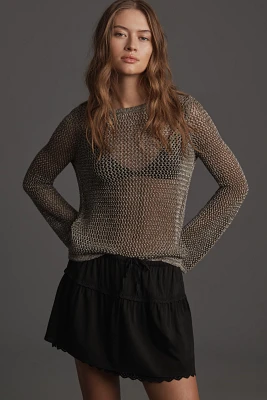 By Anthropologie Metallic Open-Stitch Sweater