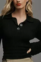 Maeve Long-Sleeve Button-Front Collared Sweater