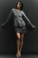 Maeve Flower-Button Peplum Cardigan Sweater