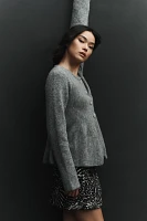 Maeve Flower-Button Peplum Cardigan Sweater