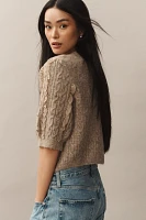 Maeve Short-Sleeve Embellished Ruffled Cardigan Sweater