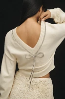 Flat White Embellished Bow V-Neck Sweater