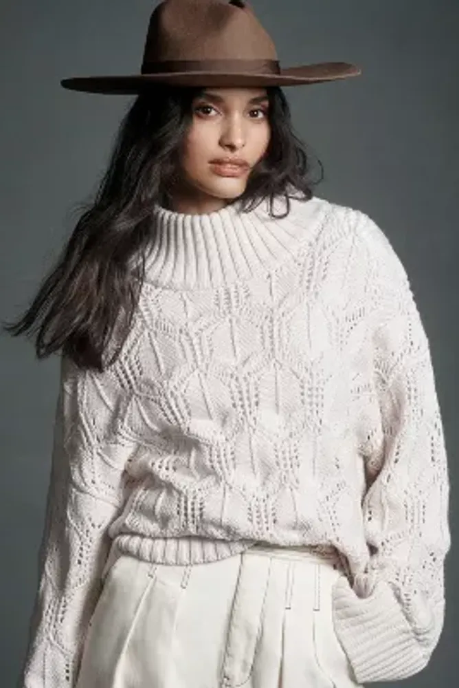 Joie Mock-Neck Pointelle Oversized Sweater