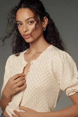 By Anthropologie Puff-Sleeve Pointelle Cardigan Sweater