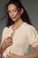 By Anthropologie Puff-Sleeve Pointelle Cardigan Sweater