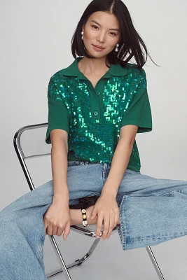 Essentiel Antwerp Glitz Sequin Polo Sweater