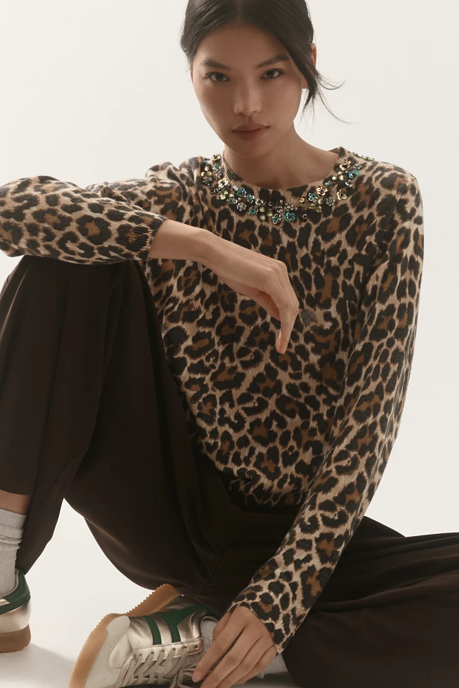 Essentiel Antwerp Galler Embellished Leopard-Print Sweater