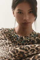 Essentiel Antwerp Galler Embellished Leopard-Print Sweater