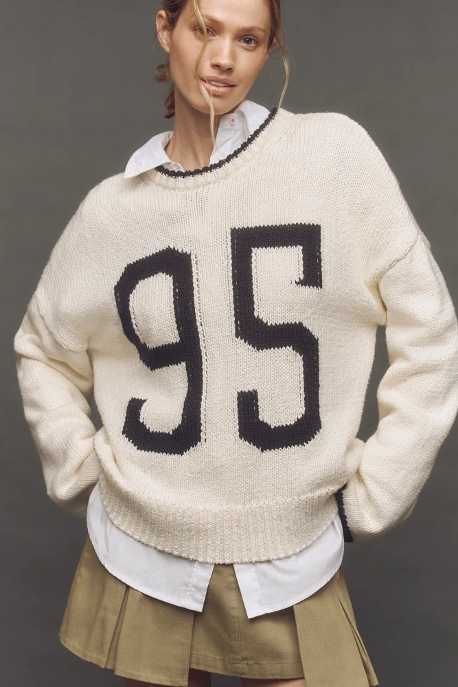 Porridge Wide-Sleeve Graphic Numbers Sweater