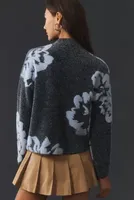 By Anthropologie Mock-Neck Fuzzy Floral Sweater
