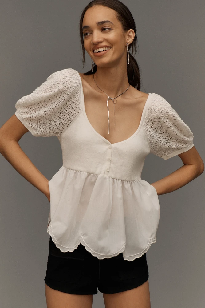 Maeve Open-Back Babydoll Sweater Top