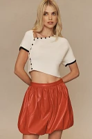 Maeve Short-Sleeve Cropped Asymmetrical Button Sweater