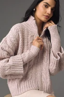 Pilcro High-Neck Cable-Knit Zip Cardigan Sweater