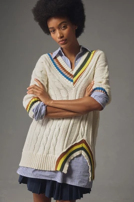 Maeve V-Neck Collegiate Twofer Sweater