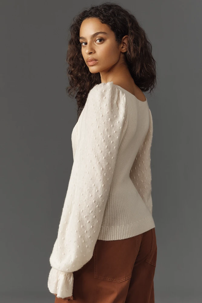 By Anthropologie Poet-Sleeve Square-Neck Cashmere Sweater