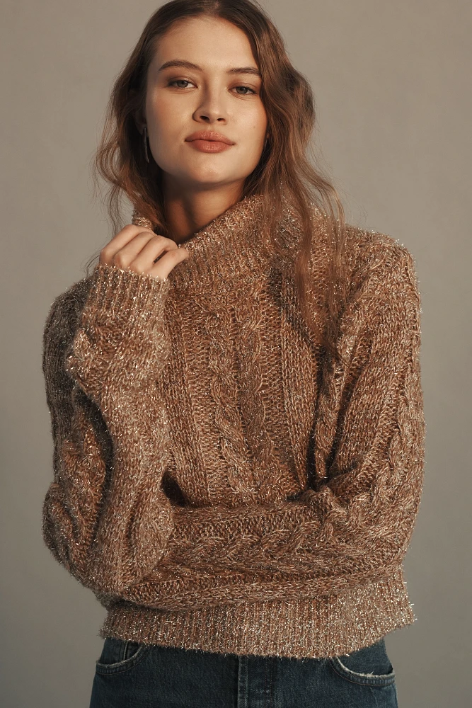 Pilcro Shine Cable-Knit Turtleneck Sweater