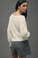 Maeve Embellished Asymmetrical Off-the-Shoulder Keyhole Sweater