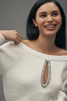 Maeve Embellished Asymmetrical Off-the-Shoulder Keyhole Sweater