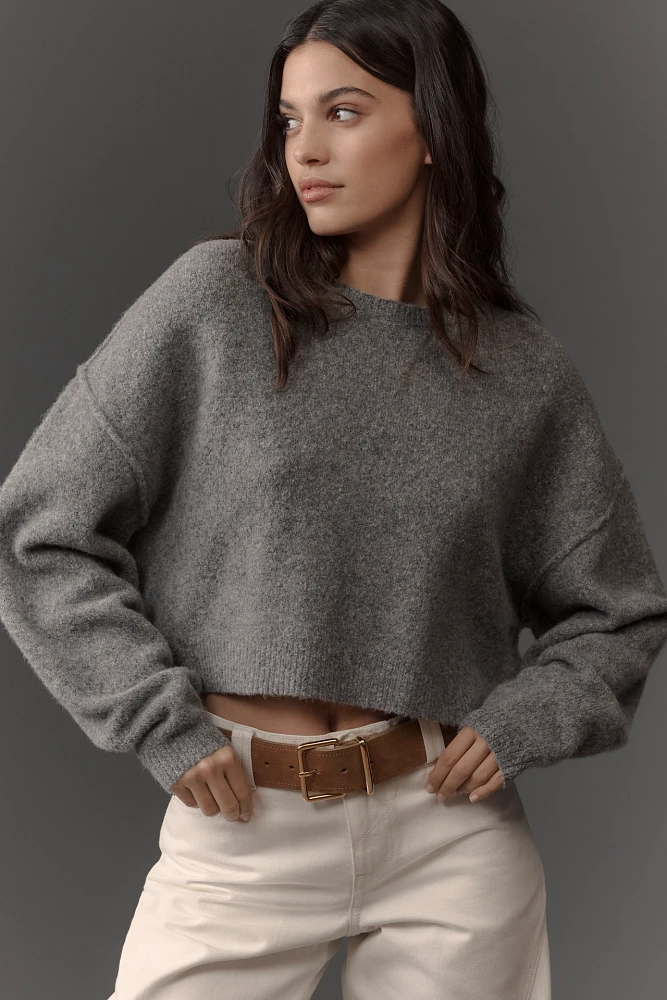 Pilcro Cropped Crew-Neck Oversized Sweater