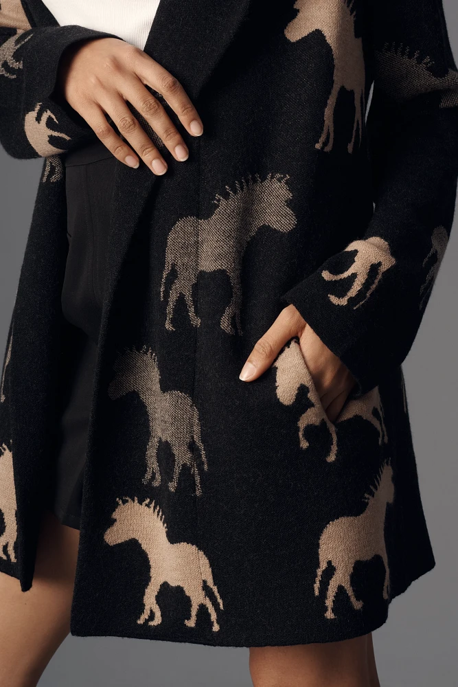 Maeve Oversized Open-Front Horse Pattern Cardigan Sweater