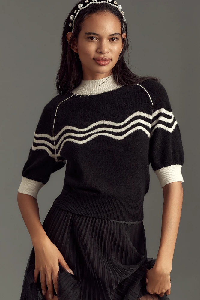 Maeve Cashmere Ruffle-Sleeve Mock-Neck Sweater