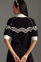 Maeve Cashmere Ruffle-Sleeve Mock-Neck Sweater