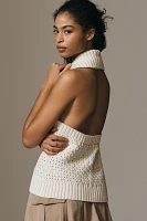 Maeve Open-Knit Collared Halter Sweater Tank