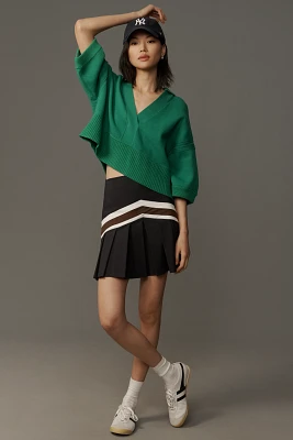 Maeve Elbow-Sleeve Compact Collared V-Neck Sweater