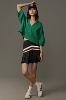 Maeve Elbow-Sleeve Compact Collared V-Neck Sweater