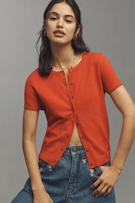 The Juliet Cotton Cashmere Crew-Neck Cardigan Sweater: Short-Sleeve Edition