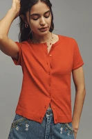 The Juliet Cotton Cashmere Crew-Neck Cardigan Sweater: Short-Sleeve Edition