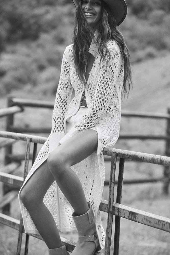 By Anthropologie Fishnet Duster Cardigan Sweater