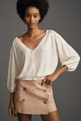 By Anthropologie Quarter-Sleeve Cropped Cardigan Sweater
