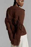 En Elly Collared V-Neck Fringe Sweater