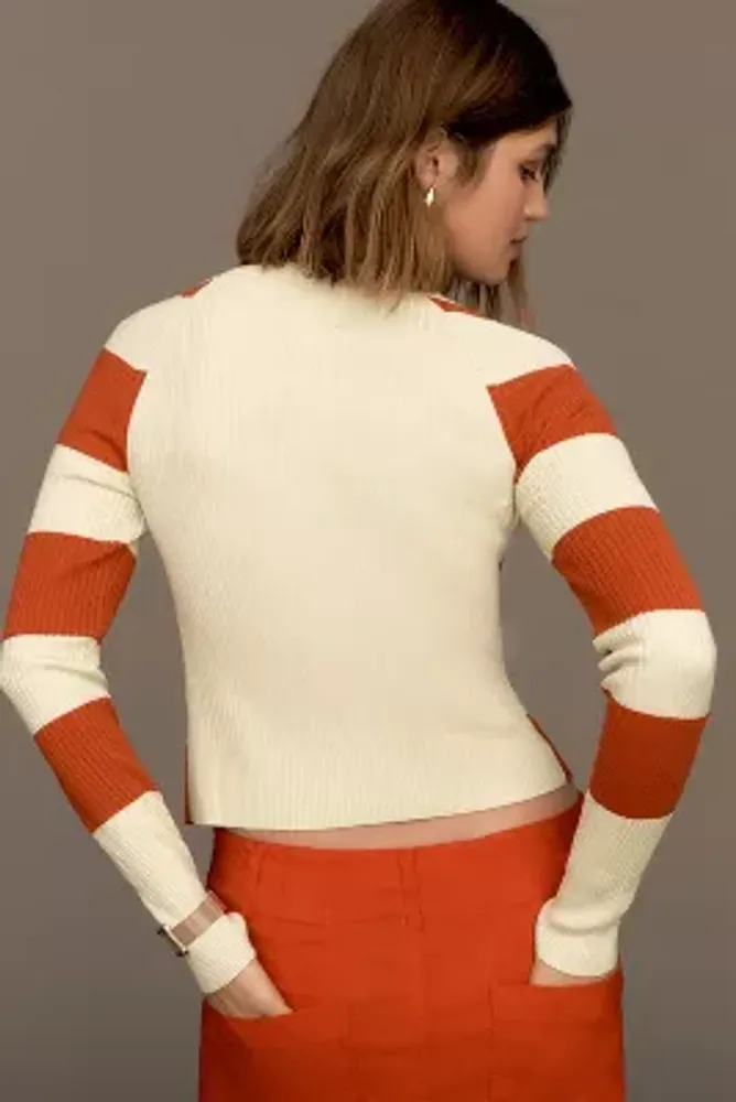 Maeve Striped Slim Rib Cardigan Sweater