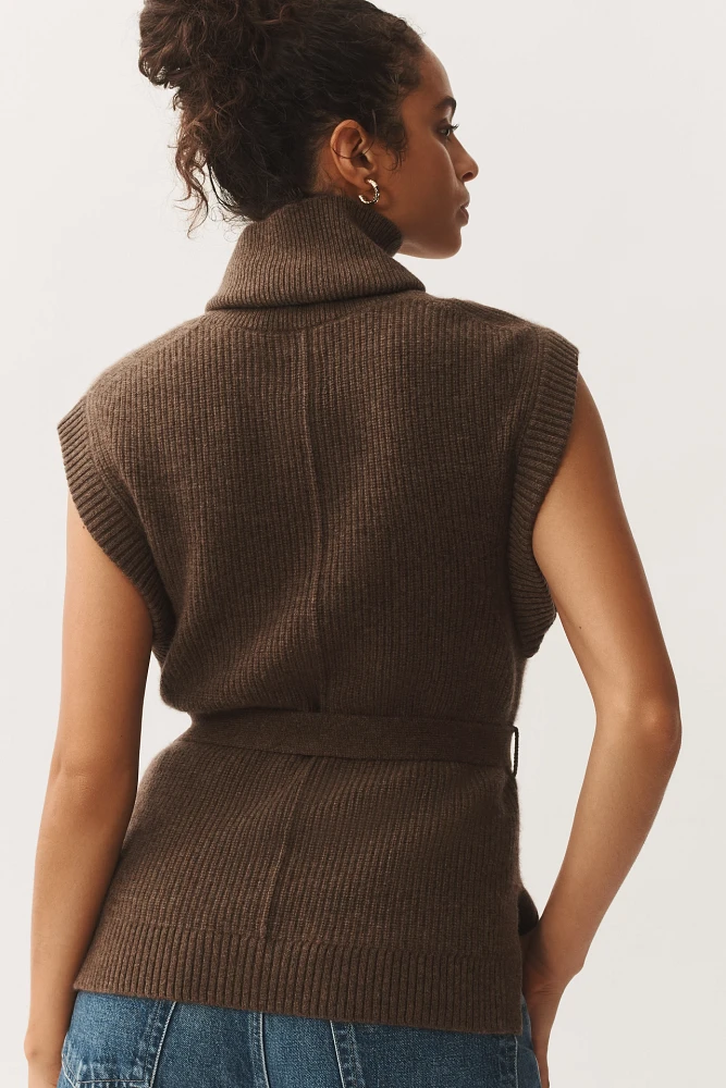 Maeve Belted Cashmere Turtleneck Sweater Vest