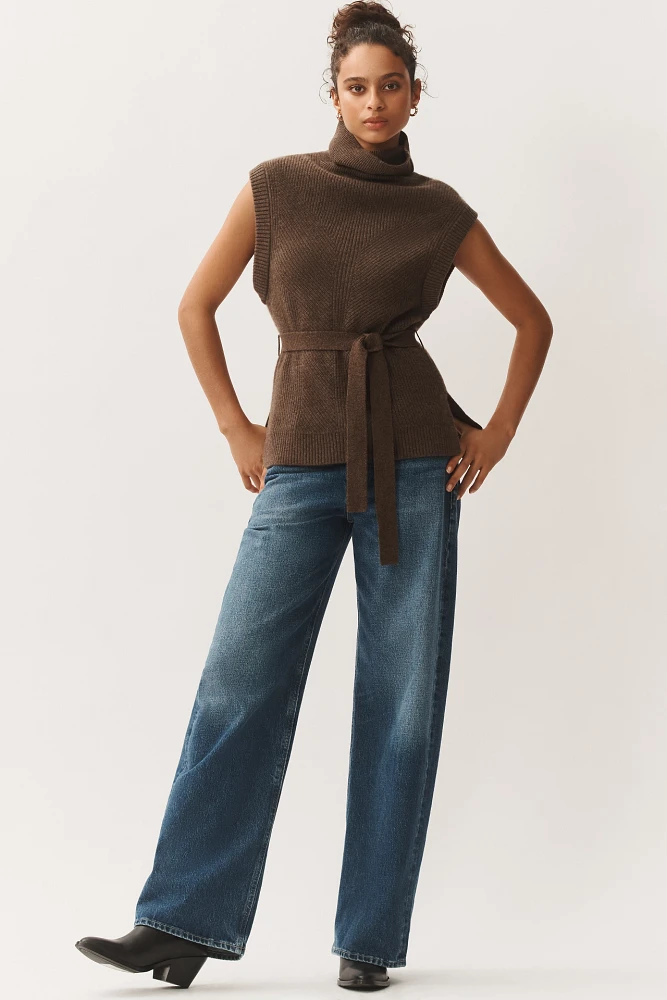 Maeve Belted Cashmere Turtleneck Sweater Vest