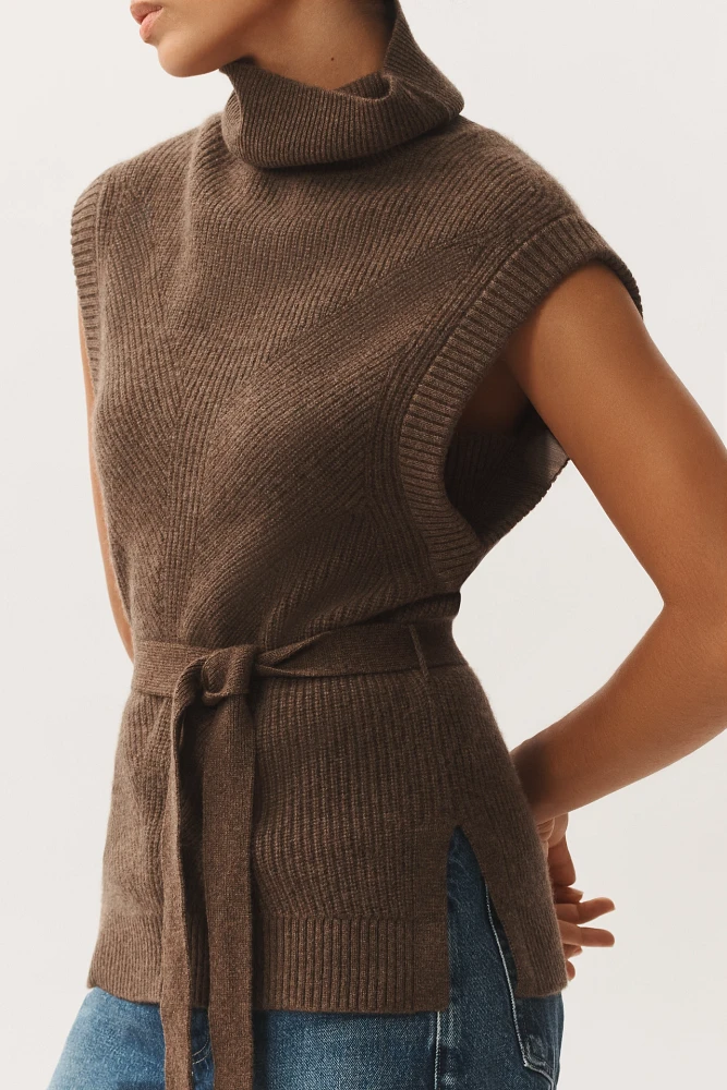 Maeve Turtleneck Belted Cashmere Sweater Vest