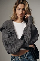 Maeve Cropped Bishop-Sleeve Cardigan Sweater