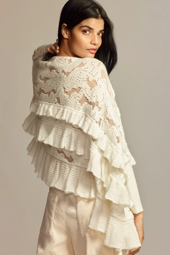 By Anthropologie Oversized Ruffle Sweater