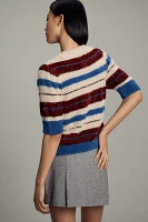 Maeve Short-Sleeve Fuzzy Cardigan Sweater